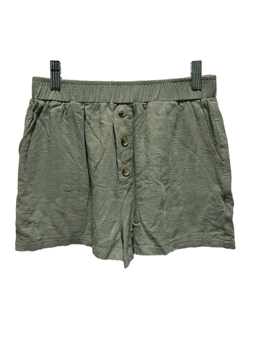 Princess Polly Elastic Waist Sage Green Linen Blend Casual Shorts Size 4